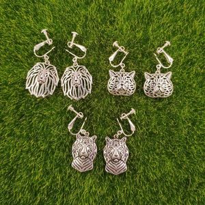 Clip on Screw Back Unique Animal Ear Clip No Hole Earrings Sphynx Siamese Bengal Lynx Tiger Lion Cheetah Silver Gift Party Styles