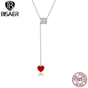 Bisaer Loving Waist Halsband Sterling Silver Infinity Love Heart Chain Länk för kvinnliga smycken Justerbart halsband ECN424 Y1204