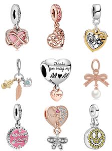 Passar Pandora Armband st Mamma Hjärta Magnolia Bloom Dangle Charm Pead With Pink CZ Silver Charms Bead för kvinnor som gör DIY European Halsband Smycken Accessorie