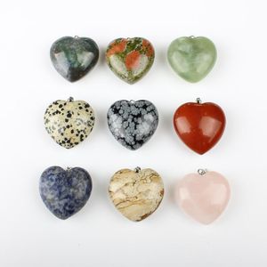 Charms Natural Semi precious Stone Colorful Love Heart shaped Jewelry Making Handemade DIY Necklace Alloy Pendant Accessories