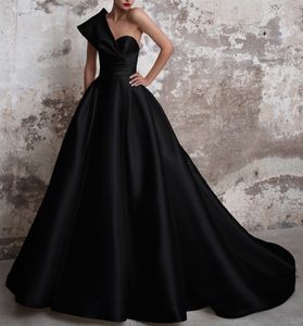 Vestidos De Gala Satin Prom Dresses Long Black Formal Dresses One Shoulder Ball Gown Abiye Gece Elbisesi
