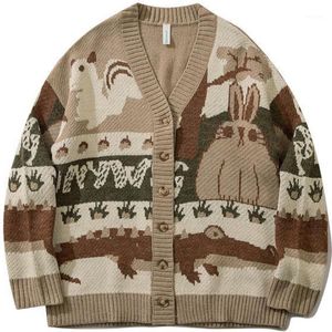 винтажный негабаритный кардиганский свитер оптовых-Мужские свитеры старинные кардиган негабаритный свитер японский хараджуку мультфильм вязаный пуловер хип хоп уличная одежда свободно трикотажные вершины