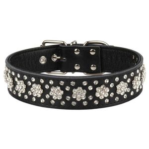 Wholesale big breeds for sale - Group buy Genuine Leather Big Dog Collars with Rhinestones Flowers Decoration Adjustable Collar for Large Breed Dogs Pet Supplies X0703