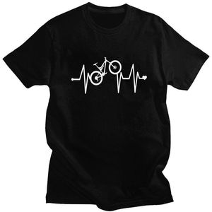 рубашка с велосипедным принтом оптовых-Мужские футболки классический горный велосипед сердцебиение футболка мужчины с коротким рукавом MTB велосипед напечатанный TEE чистый хлопок негабаритных футболок Merch