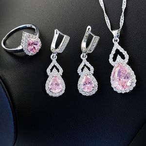 Oostenrijks geplatineerd kristal water drop kalebas drie stuk set hanger ketting oorbellen ring vrouwelijke