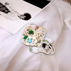 結婚指輪手作りの淡水真珠のリングの自然な石クォーツシェルビーズビンテージハートオーバルヘマタイトビーズストレッチロープジュエリー