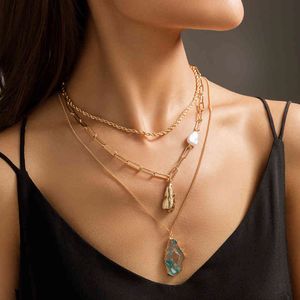 Nya smycken imitation barock pärla enkla mångsidiga halsband harts hängsmycke gitter kedja halsband