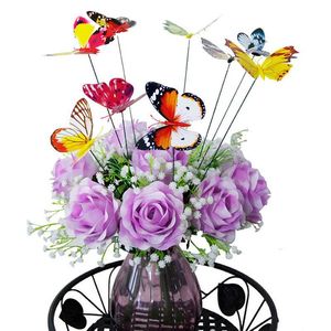 Hoomall DIY sztuk Kolorowe Plastikowe Sztuczne Motyl Dekoracja Z Post Pole Wedding Party Dostawa cala Dekoracyjne kwiaty Wieńce