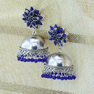 Wholesale blue beaded chandelier resale online - Ins Jhumki Jhumka Handmade Blue Beads Flower Piercing Earrings Vintage Women Party Jewelry Dangle Chandelier