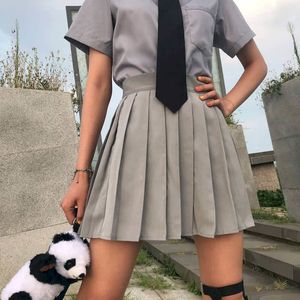 юбка женская футболка оптовых-Мужские футболки пружины плиссированные мини юбка женские юбки корейский стиль тонкий колледж студентка короткий черный панк