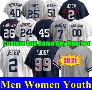 Mens Derek Jeter DJ Lemahieu Aaron Domare Baseball Jerseys Mariano Rivera Babe Ruth Yankee Bernie Williams Män Kvinnor Youth Kids Custom Jersey