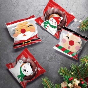 100ピース バッグクリスマスベーキングクッキーギフトバッグ漫画サンタエルクスノーマンデザートビスケットキャンディバッグクリスマス10 cmかわいいギフトパック用品G119Qeow