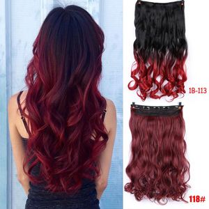 Synthetic Wigs Clip In Hair Ombre Blonde Purple Blue Black Full Head Natural Curly Wavy Hairpiece Pieces