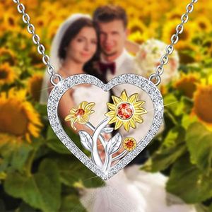Wholesale blessings jewelry for sale - Group buy Pendant Necklaces Elegant Sunflower Love Heart Necklace Women Fashion My Sunshine Blessings Statement White Gold Color Bridal Jewelry Gift