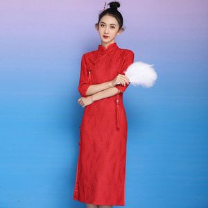 Spadek ulepszony Cheongsam Red Bride Druhna Druhna Daily Young Girl Version of Bud Silk Dress Casual Sukienki