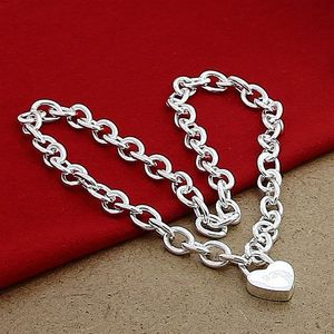 925 Sterling Silver Heart Lock Pendant Halsband tum Kedja för Kvinnor Bröllopsförlovning Mode Smycken T2