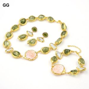 Smycken naturlig vit keshi pärla rosa queen conch blomma grön murano glas halsband armband örhängen uppsättningar för kvinnor