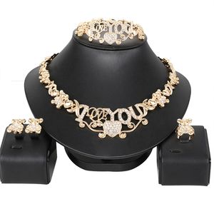 Verkoop Afrikaanse vrouwen grote ketting charme sieraden sets kristallen oorbellen ring klassieke bruiloft mode set voor bruid