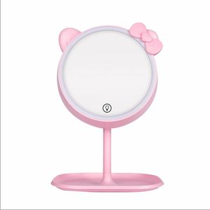 ingrosso trucco rosa chiaro-Trucco a orecchio per gatti rosa caldo con luce regolabile touch screen USB LED Trucco Scrivania Vanity Specchio di stoccaggio cosmetico