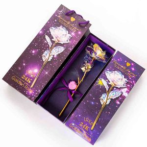 Gold Foil Plated Rose Flashing Luminous Colourful Golden Roses Flower Mother s Day Valentine Anniversary Gift Romantic Wedding Decor Boxed JY0533