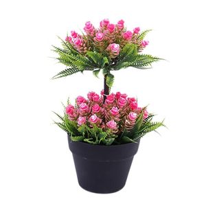 Wholesale small pink flowers plant for sale - Group buy Idyllic Simulation Plant Fake Flower Potted Indoor Decoration Green Small Bonsai Ornaments Pink Decorative Flowers Wreaths