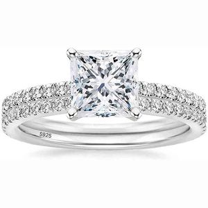 EAMTI CT Sterling Silver Bridal Ring Sets Princess Cut CZ Pierścionki zaręczynowe Obietnica dla jej zespołów ślubnych Kobiety Si