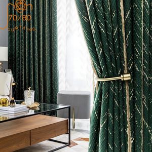 Wholesale dark green blackout curtains resale online - Curtain Drapes Nordic Dark Green Fishbone Striped Jacquard Thickened Blackout Curtains For Living Room Bedroom Bay Window Customization