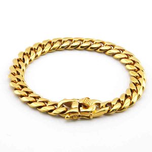 ingrosso braccialetto di collegamento cubano in oro miami-Popolare Hip Hop Jewelry Gold Plating Stainls Acciaio Miami Cuban Collegamento catene Bracciale