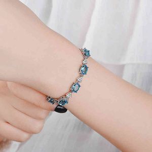 Synthetic Swiss Blue Topaz Bracelet imitation Sier Plated Platinum Plated k rose gold two color hand jewelry