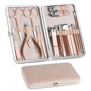 Wholesale professional nail art kits for sale - Group buy Nail Art Kits Set Kit Professional Set Rose Gold Stainless Steel Multifunction Manicure With Luxurious Travel Case