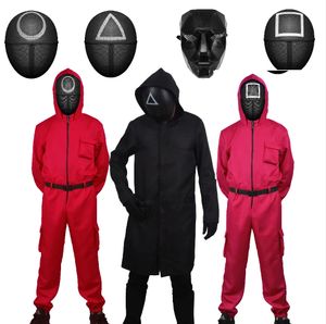 Netflixのベストセラーアドベンチャーイカゲームゲームスクエアボスラウンドジム衣料品悪い赤ジャンプスーツハロウィーンコスプレ衣装パーティー