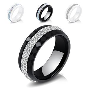 Zwarte keramische ring voor vrouwen mm witte trouwringen roestvrij stalen steen kristal belofte engagement band paar vinger sieraden
