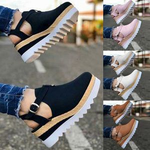 kadın artı boyutu kama sandaletleri toptan satış-Artı Boyutu Platform Sandalet Takozlar Kadınlar Için Ayakkabı Topuklu Sandalias Mujer Yaz Tıkaçi Bayan Zapatos De Hombre1