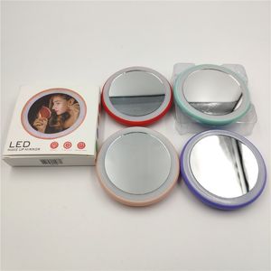 haciendo espejo al por mayor-Gafas de maquillaje de espejo LED portátiles Make Up Pocket Compact Cosmetic Mini LED luces Lámparas