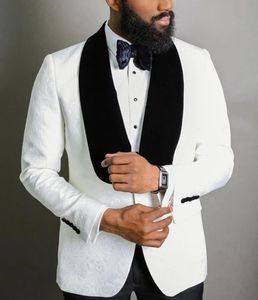 Mäns kostymer blazers vit för brudgummen klassisk sjal lapel kostym homme slim passform tuxedos bröllop brudgum blazer black byxor stycke