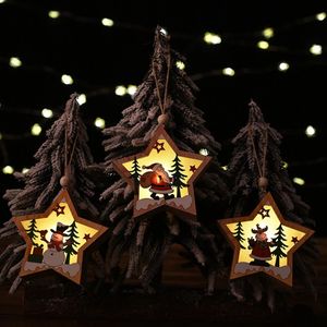 hirsch großhandel-Santa Claus Deer Jahr Natürliche Holz Weihnachtsbaum LED Nachtlicht Ornament Anhänger Hängende Geschenke Lampe Weihnachten Wohnkultur