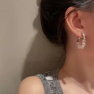 Hoop Huggie Chic Crystal Metal Splicing Beaded Earrings Minimalist Simple Imitation Pearl Balls Geometric Circle Womens