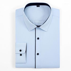 Men s Long Sleeve Solid Twill Basic Dress Shirts Button Closure With Black Piping Standard fit Casual Blouse Work Office Shirt