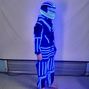 capacete robótico venda por atacado-Decoração de festa LED luminous dance roupas roupas com capacete brilhante robô terno palco performance roupas dancewear boate bar