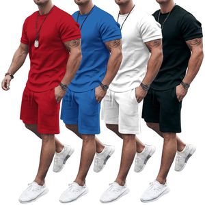 Casual Outfit Square Short Sleeve Sweatsuit Men Tracksuits Vit Röd Blå Fashion Piece Set T Shirt Shorts