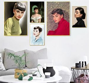 audrey hepburn art toptan satış-Resim Sergisi Audrey Hepburn Retro Film Vintage Poster Dekoratif Duvar Sanatı Baskı Yağı Tuval Boyama Pictuer Oturma Odası Dekorasyon
