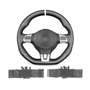 DIY Custom Black Leather PU Carbon Fiber Car Steering Wheel Cover Warp for Volkswagen VW Golf R GTI Jetta GLI Tiguan R Line
