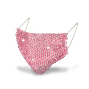 Shiny Rhinestone Mask Sexy Glitter Mesh Net Facemask Halloween Party Wedding Veil Cosplay Dancer Party Mask Decoration New Q0818