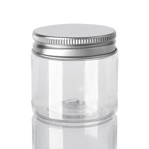 50mlのプラスチック瓶の透明なペットプラスチック貯蔵缶ボックス箱が付いているアルミニウムの蓋の丸い瓶の丸い化粧品瓶の容器RRB6765