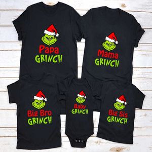 Rodzina Dopasowanie Christmas Stroje Grinch Funny Family Look Tshirt Papa Mama Ubrania Baby Odzież Ojciec Matka Dzieci Córka Syn T shirt H1014