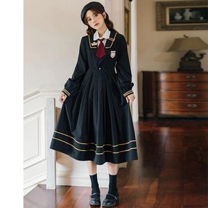 Wholesale girls long sleeves dresses for sale - Group buy Casual Dresses Spring Autumn Suit Uniform Women Retro College Style Dress Girls Sweet Navy Collar High Waist Midi Stripes Long Sleeve Pleate