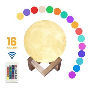Moon lampa D utskrift RGB LED Månljus med stativ månlampor med pekskärm och USB laddning i lager