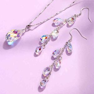 swarovski perlen. großhandel-Luxus Quaste Schmuck Sets Kristalle von Swarovski Drop Anhänger Halskette Lange Baumeln Ohrringe Bunte Perlen für Frauen Hochzeit