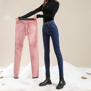 Heren jeans fleece slanke vrouwen voor winter dikker stretch skinny potlood broek fluwelen casual vrouwelijke denim streetwear