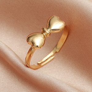 Korean Fashion Simple Gold Bowknot Shape Cuff Ring Women Lady Party Decoration Bow Adjustable Free Size Jewelry Factory Direct New Design Birthday Gift
